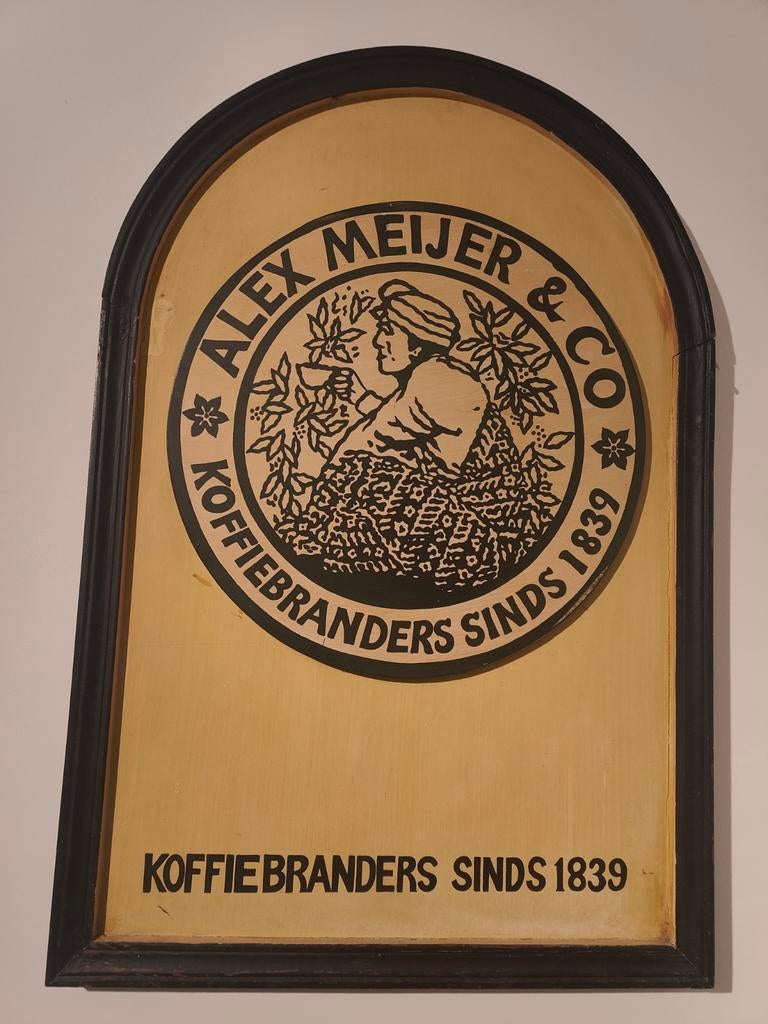 Houten plaquette Alex Meijer koffiebranders, Ophalen of Verzenden, Reclamebord