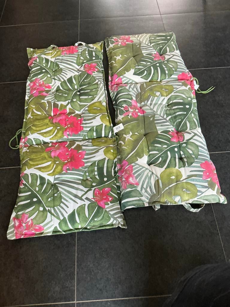 Set van 2 tuinkussens met hoge rug en tropische print, Ophalen of Verzenden, Gebruikt
