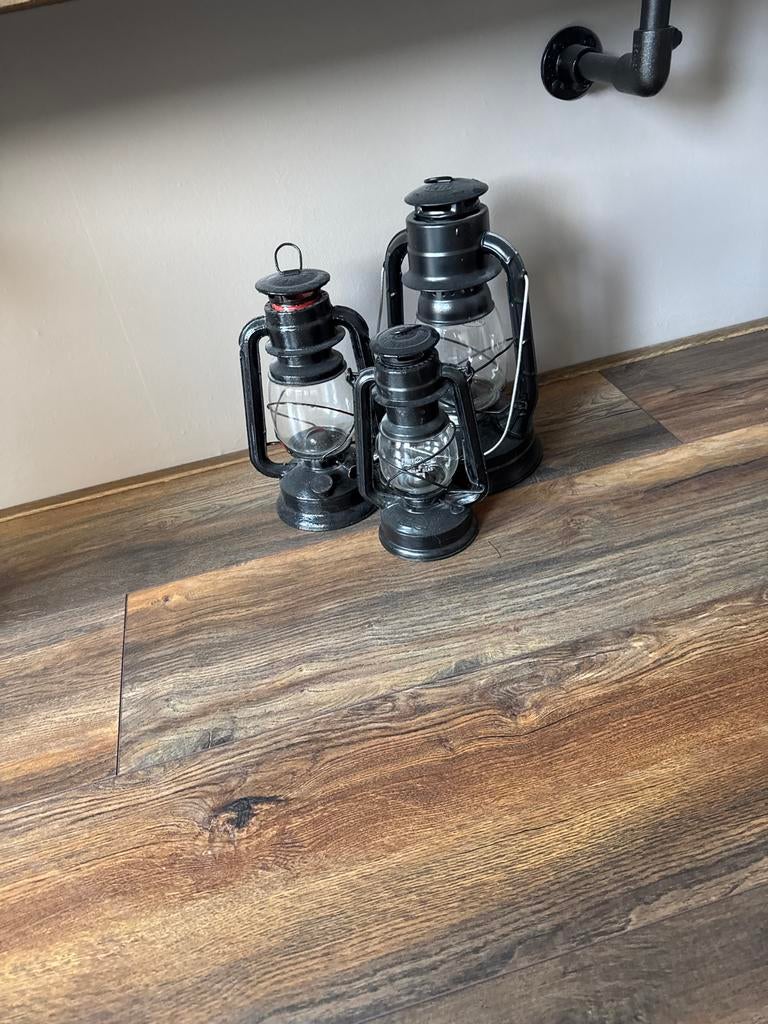 Set van 3 Brocante Zwarte Lantaarns - Decoratief, Ophalen of Verzenden