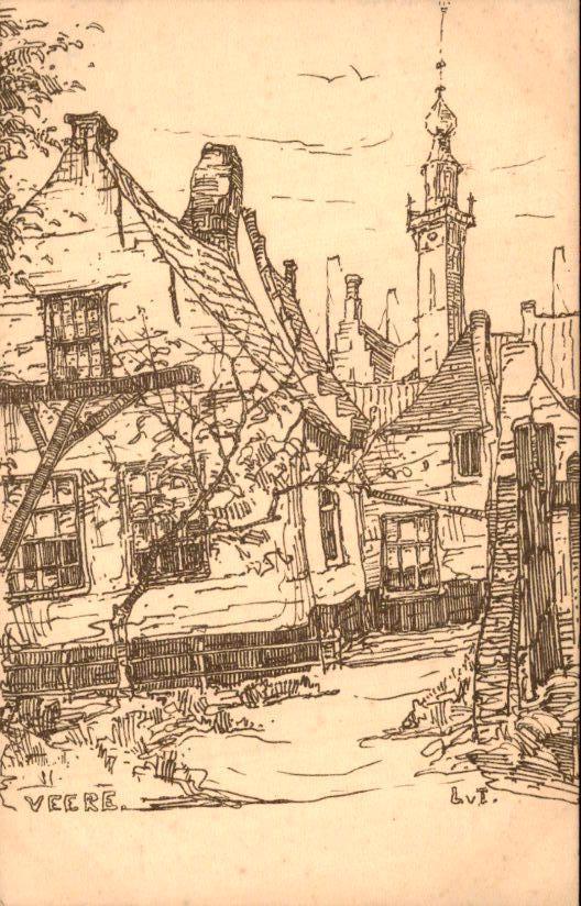 Veere, Verzamelen, Ansichtkaarten | Nederland, Ongelopen, Zeeland, 1920 tot 1940, Ophalen of Verzenden