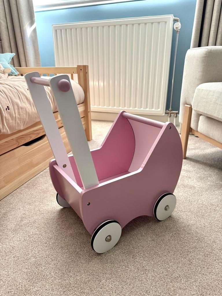 Houten poppenwagen/loopwagen Prenatal roze wit, Ophalen, Gebruikt, Overige typen