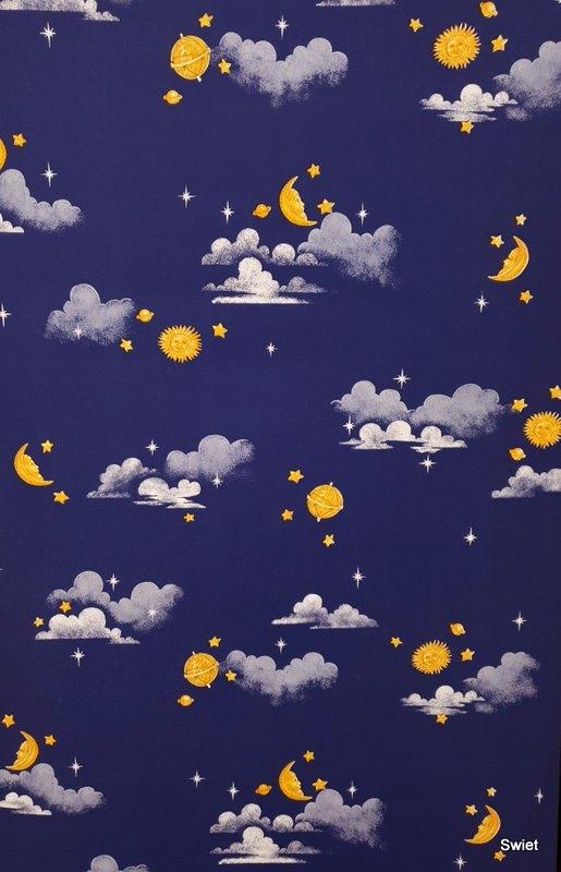 12836 Nachtlucht behang met maan sterren en wolken swiet, Verzenden, Minder dan 10 m², Wit