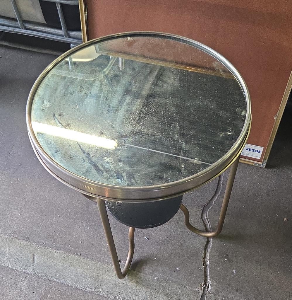 Vintage bijzettafel rooktafel spiegeltafel, Minder dan 55 cm, Metaal of Aluminium, Rond, X