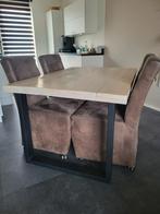 Steigerhouten whitewash eettafel met 4 stoelen, Ophalen, Gebruikt, 100 tot 150 cm, 50 tot 100 cm