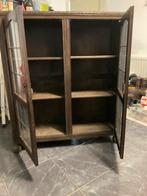 Antieke meidenkast met glas in lood, Ophalen, Met plank(en), Gebruikt, 100 tot 150 cm