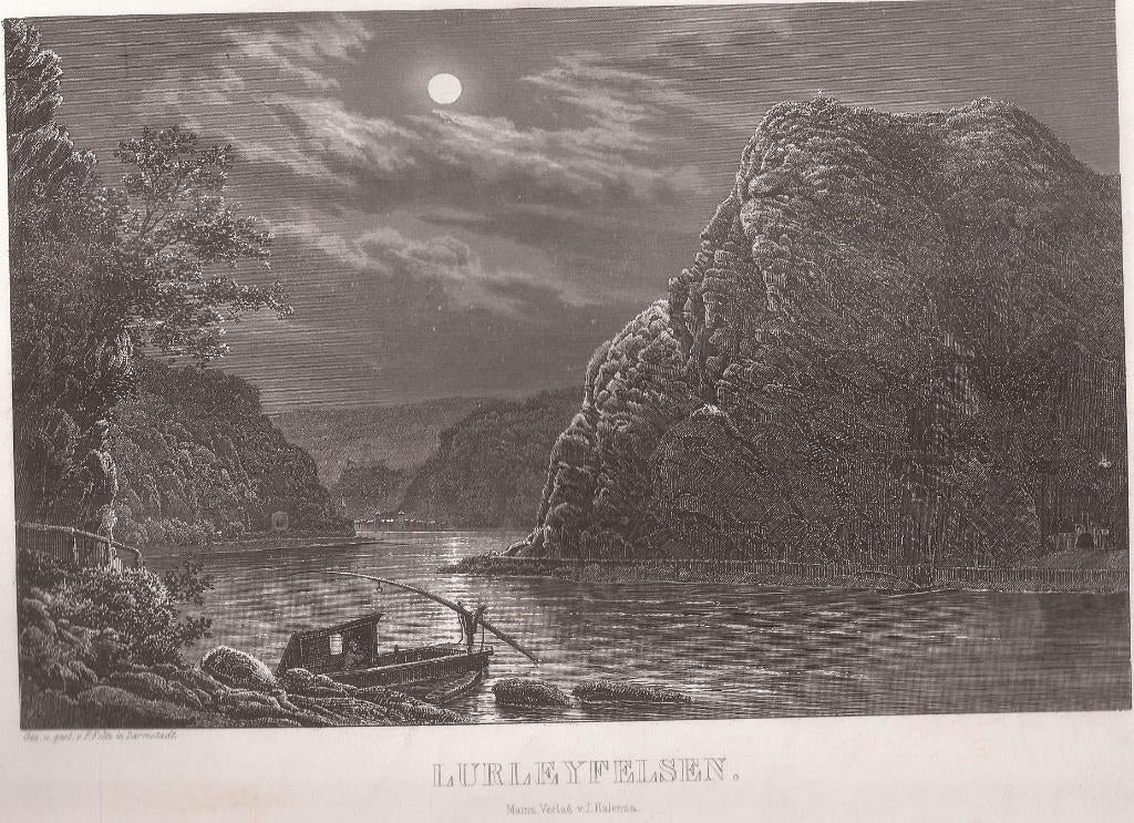 Duitsland St. Goarshausen Lurleyfelsen Staalgravure ca.1850, Antiek en Kunst, Kunst | Etsen en Gravures, 1800 - 1899, Origineel