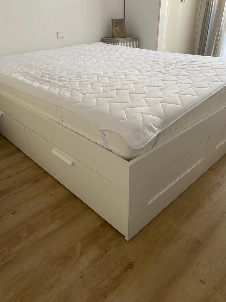 Ikea Bed 160x200 met 4 lades, Ophalen, Gebruikt, Wit, Tweepersoons