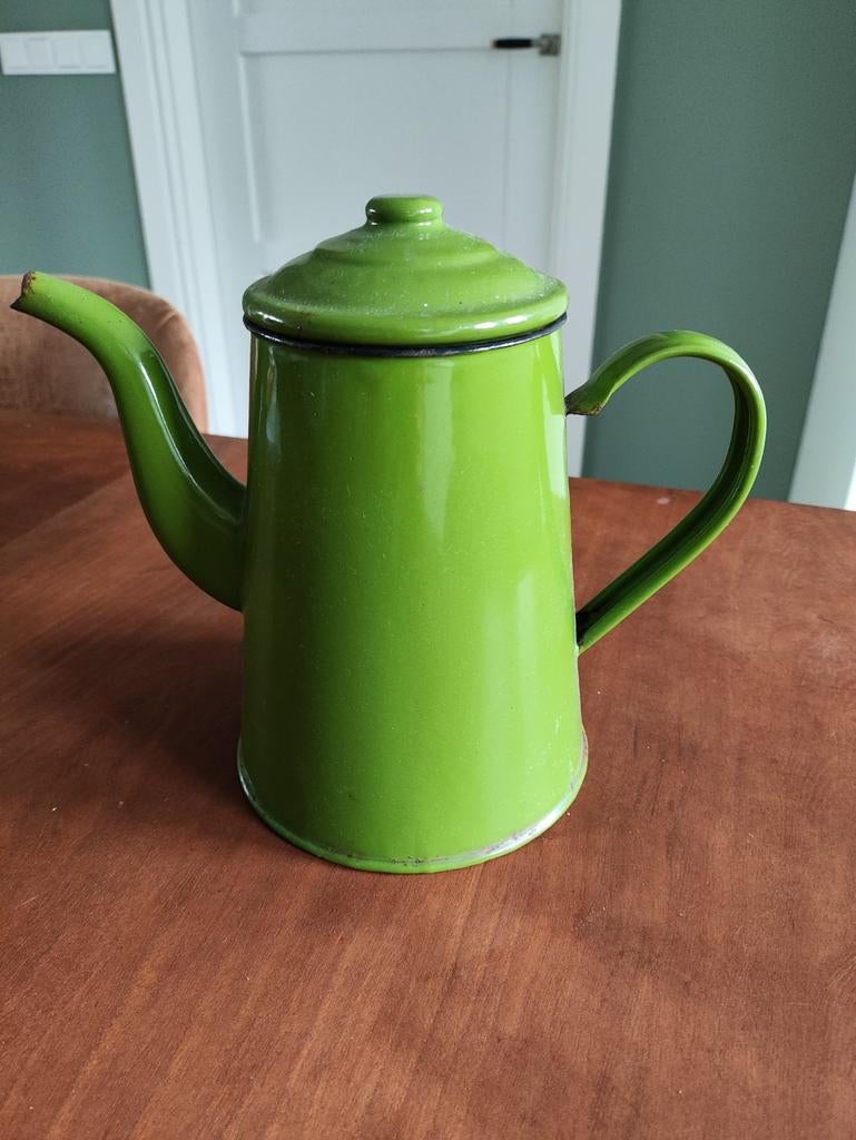Vintage koffiepot groen emaille, Ophalen of Verzenden