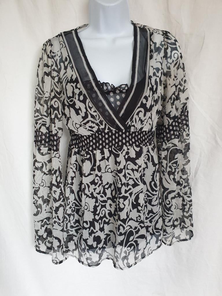 Leuk zwart-wit shirt, wijde mouwen, mt 34 merk Watcher, Kleding | Dames, ., Zwart, Ophalen of Verzenden, Zo goed als nieuw