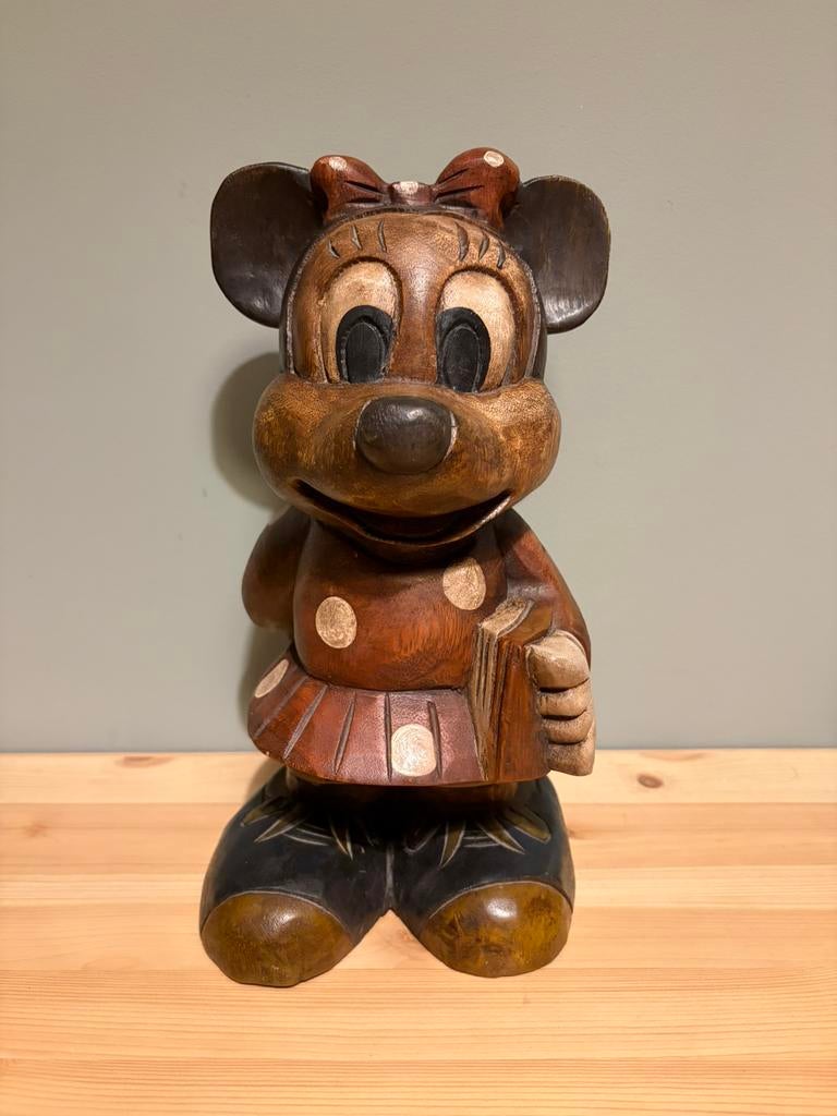 Vintage Houten Minnie Mouse Disney, Verzamelen, Disney, Zo goed als nieuw, Beeldje of Figuurtje, Mickey Mouse, Ophalen of Verzenden