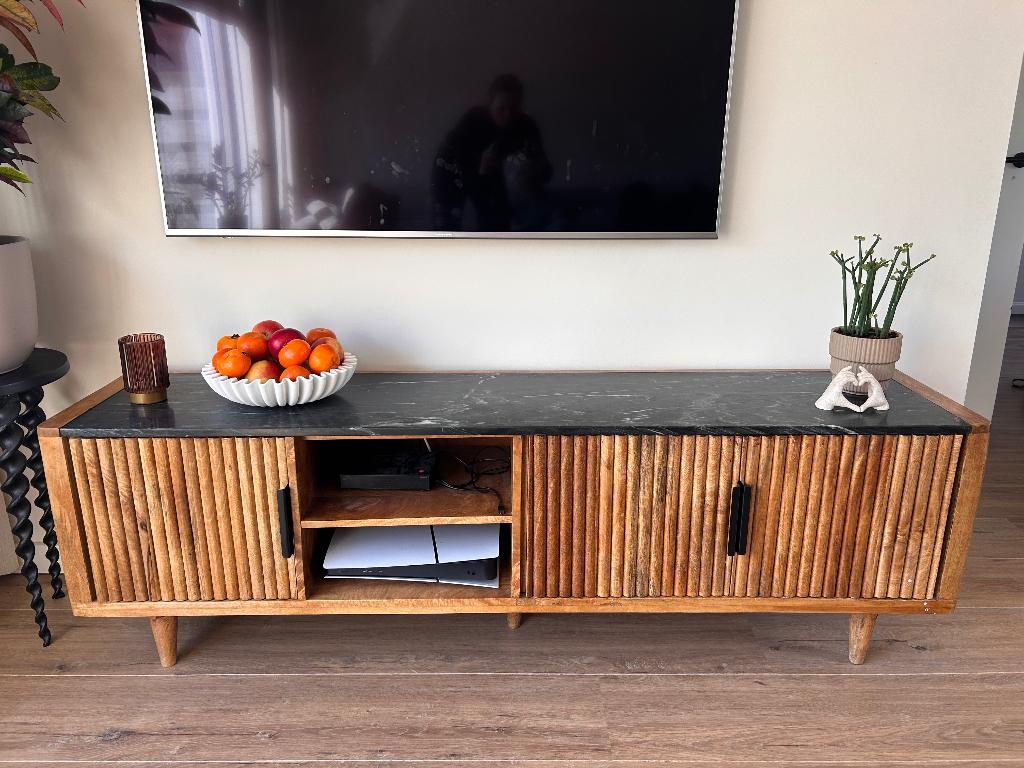 Tv meubel met marmer blad, Huis en Inrichting, Kasten | Televisiemeubels, Ophalen, Overige materialen, 150 tot 200 cm, Zo goed als nieuw
