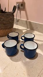 4 donkerblauwe emaille drinkbekers, Ophalen of Verzenden, Zo goed als nieuw