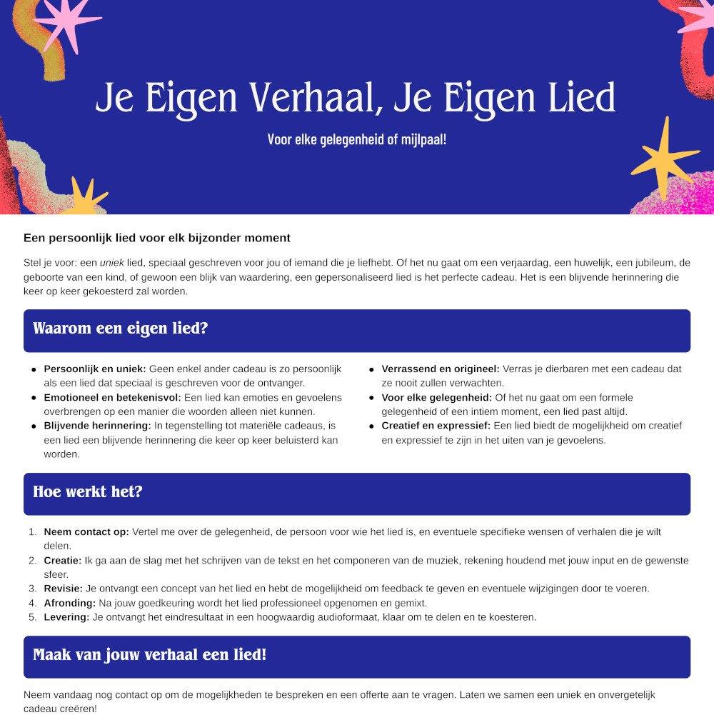 Een lied / song uniek en op maat!, Hobby en Vrije tijd, Overige Hobby en Vrije tijd, Nieuw, Verzenden