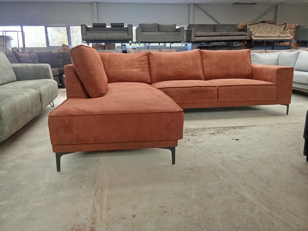 Cognac hoekbank loungebank 260x210cm (gereinigd), Huis en Inrichting, Fauteuils, ., 125 cm of meer, Ophalen of Verzenden, Zo goed als nieuw