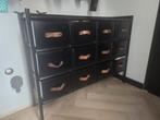Stalen ladenkast met lederen grepen - Industrieel design, Huis en Inrichting, Kasten | Ladekasten, 100 tot 150 cm, 5 laden of meer