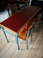Vintage schoolbank met stoelen - Retro bureau, Gebruikt, Tot twee personen, Vintage, Retro, Rechthoekig