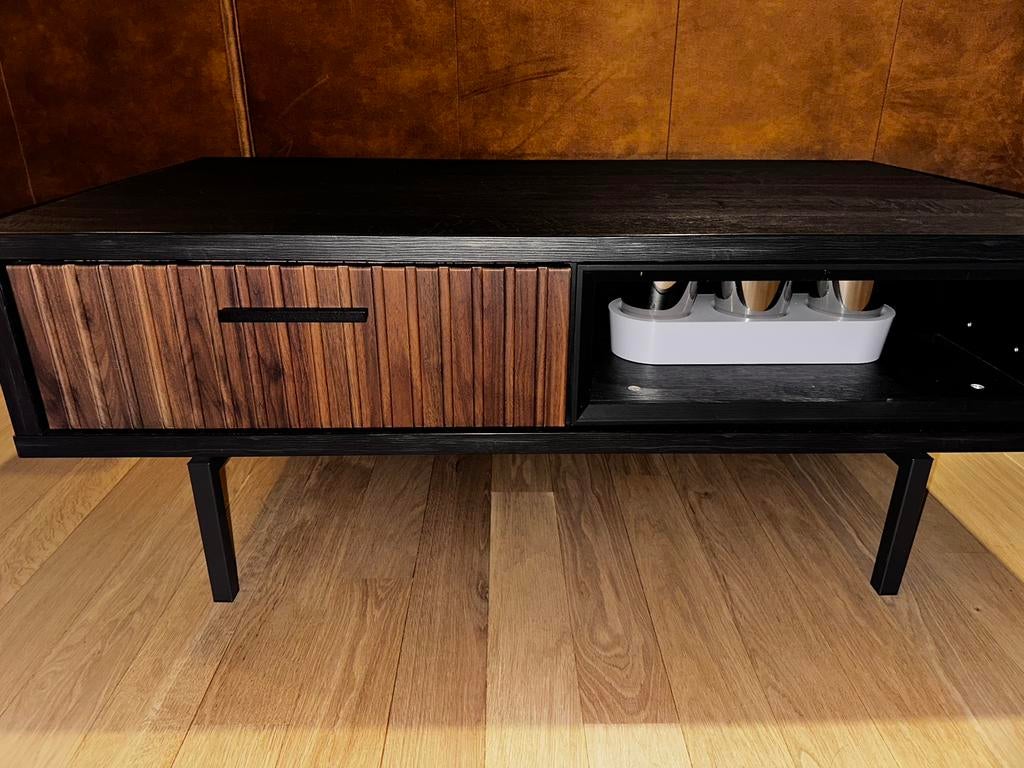 Salontafel Bilbao zwart met bruine lade, Huis en Inrichting, Tafels | Salontafels, Ophalen, 100 tot 150 cm, 50 tot 100 cm, Zo goed als nieuw