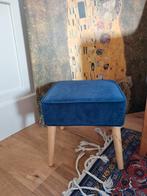 Blauw fluwelen krukje met houten poten, Ophalen, Hout