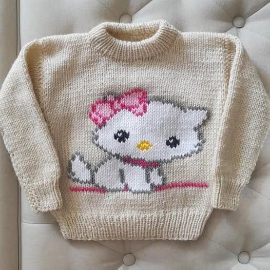 Poes met strik trui breipatroon, Hobby en Vrije tijd, Breien en Haken, Zo goed als nieuw, Breien, Patroon of Boek, Ophalen of Verzenden