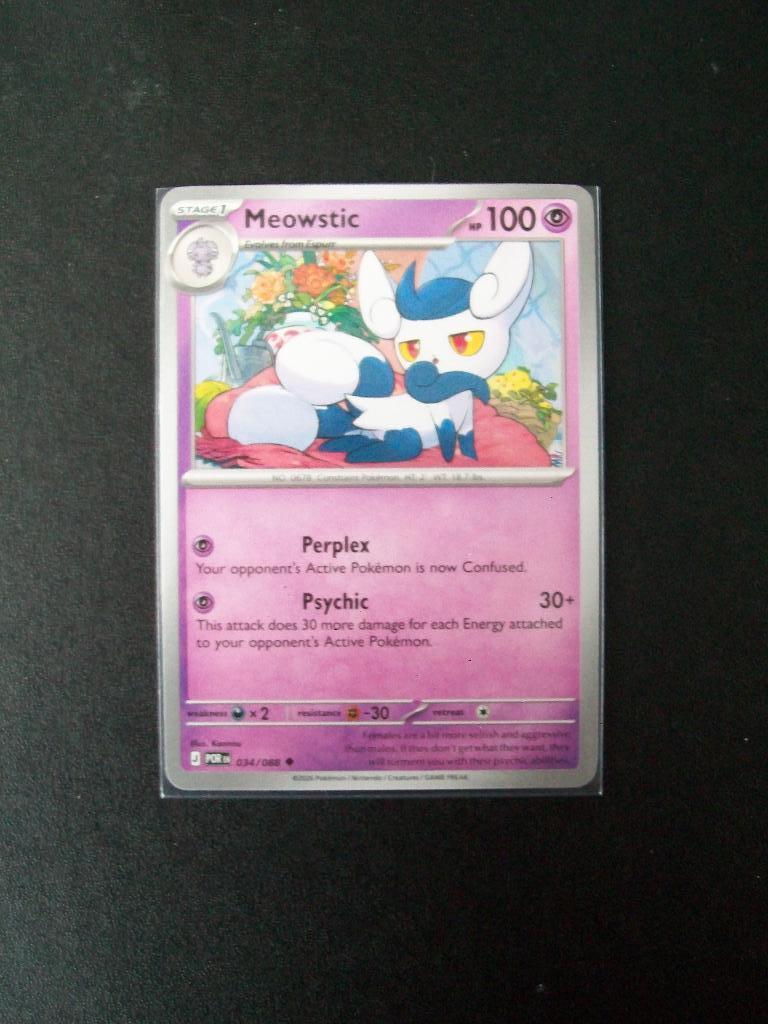 9269. Nieuwe Pokemon Kaart MEOWSTIC HP 100 (034/088), Verzenden, Nieuw, Losse kaart