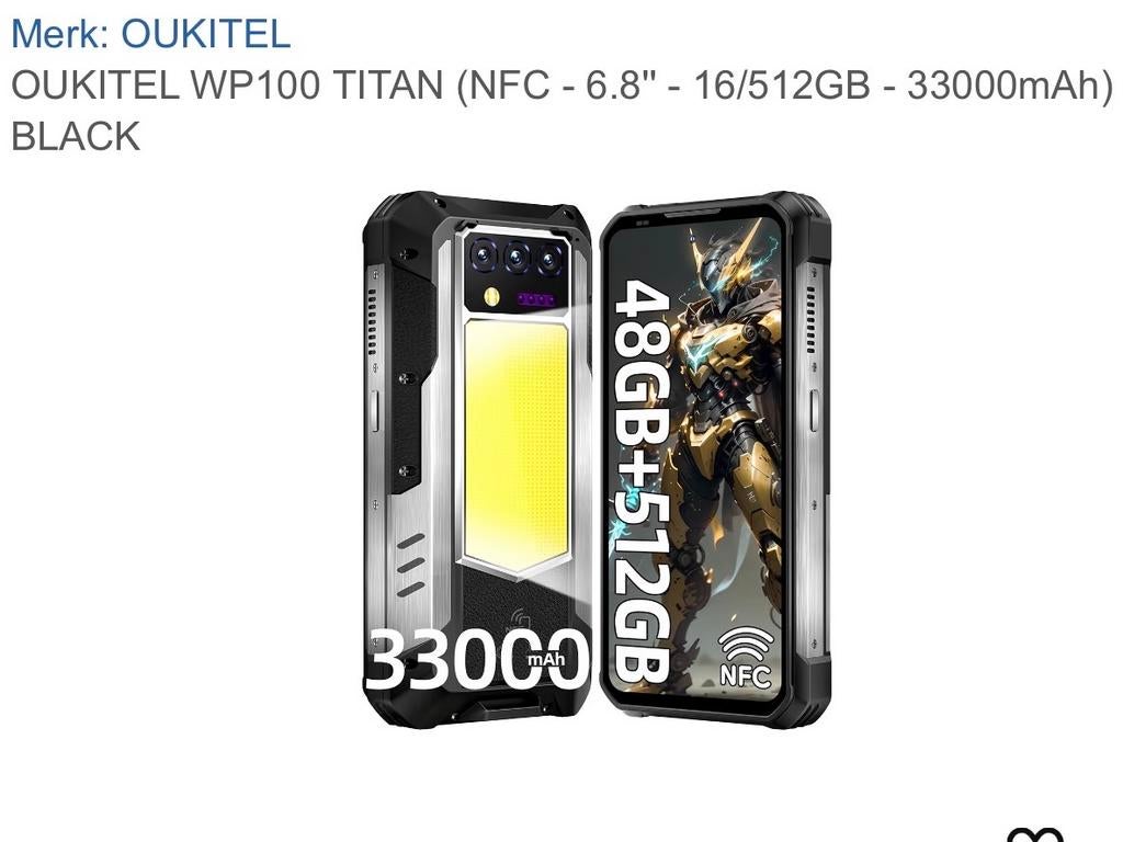 OUKITEL WP100 TITAN 2025 - Werelds grootste batterij, Ophalen of Verzenden, Zo goed als nieuw, Zonder abonnement, Zonder simlock