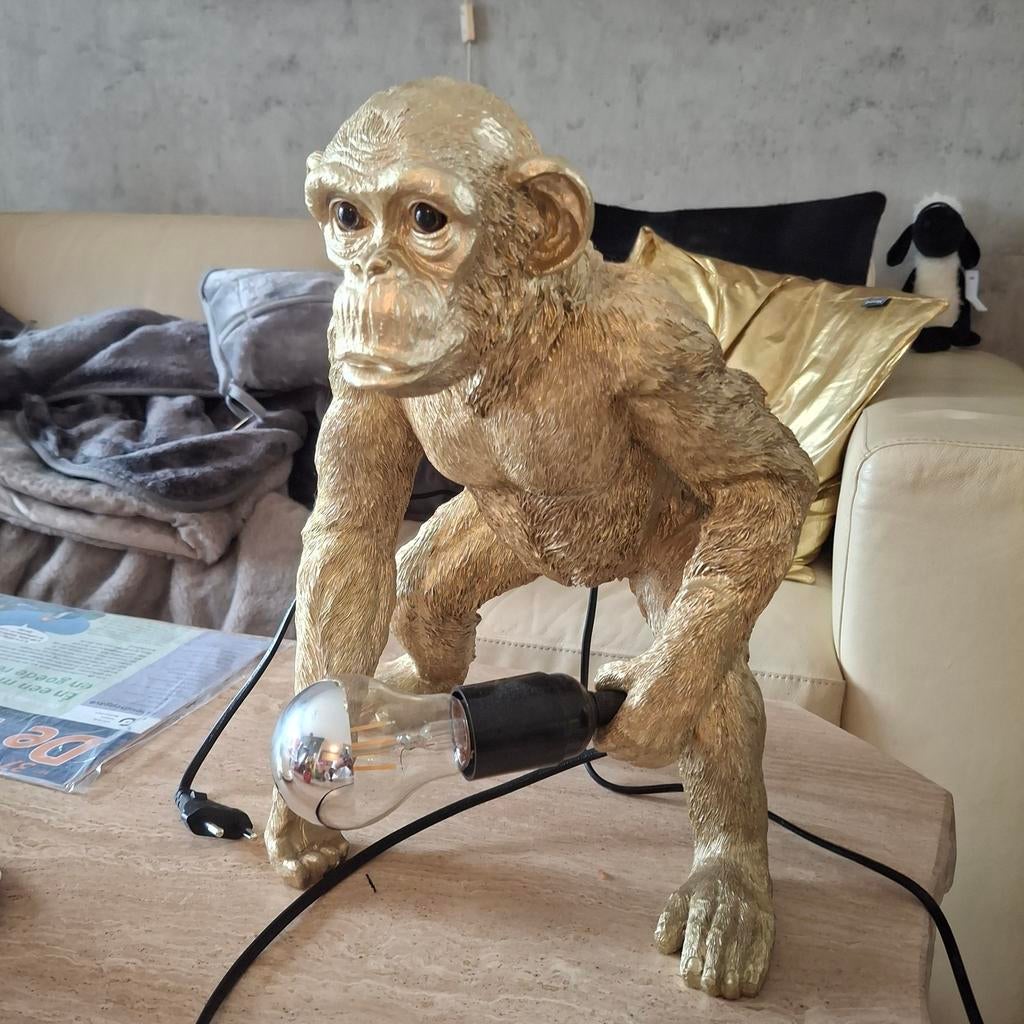 Prachtige gouden apenlamp - Zo goed als nieuw, Ophalen, Zo goed als nieuw, Modern, Uniek, Decoratief
