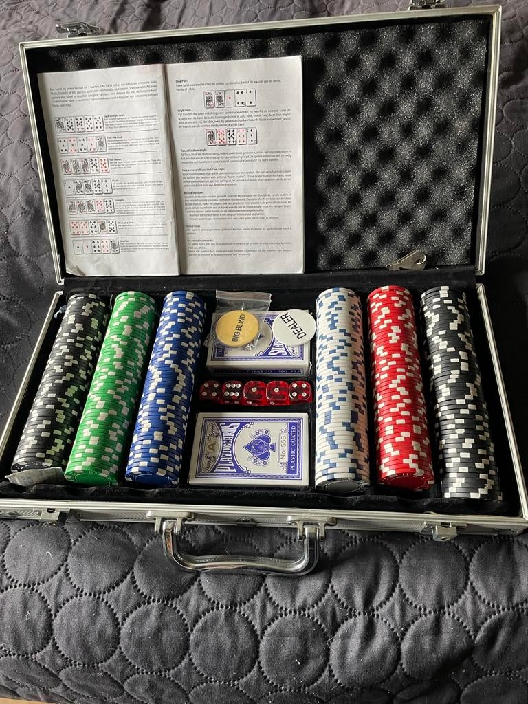 Pokerset in metalen koffer, Vijf spelers of meer, Ophalen of Verzenden, Zo goed als nieuw