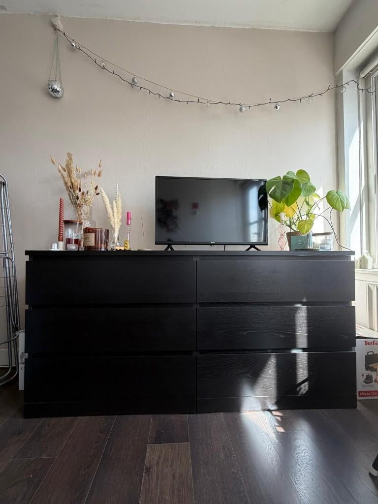 IKEA MALM ladenkast zwart met 6 lades, Ophalen, Gebruikt, 5 laden of meer, 150 tot 200 cm