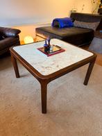 Marmeren tafel - midcentury mahonie houten frame, Huis en Inrichting, Tafels | Bijzettafels, Vierkant, Zo goed als nieuw, Hout