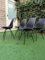 6x Zwarte design kuipstoelen / eetkamerstoelen metalen poten, Ophalen, Kunststof, Gebruikt, Zwart