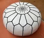 Nieuwe Marokkaanse handgemaakte leren poef, gevuld wit, Minder dan 50 cm, Rond, Nieuw, Ophalen of Verzenden