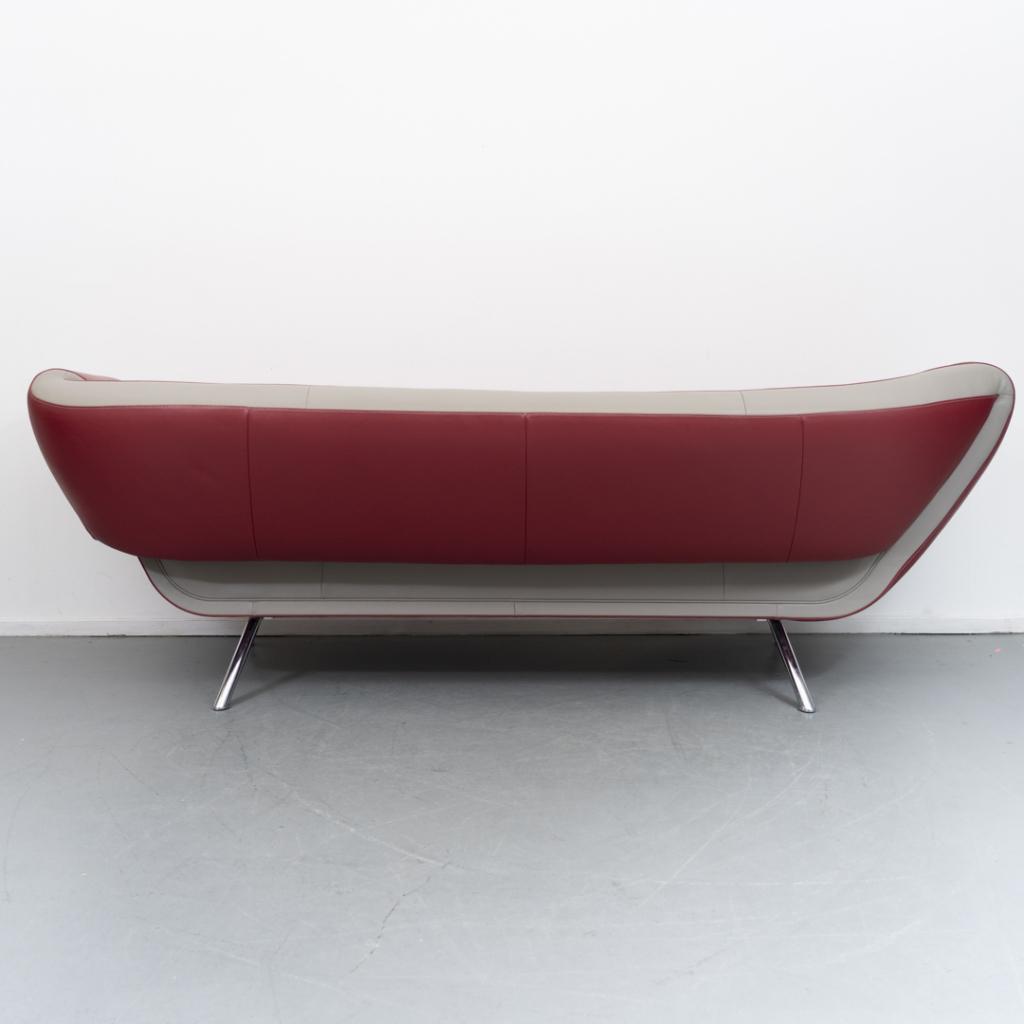 1x Leolux Arabella 3 Zits bank Rood/Grijs leder, Niet ingevuld, Niet ingevuld, Leer, Ophalen of Verzenden