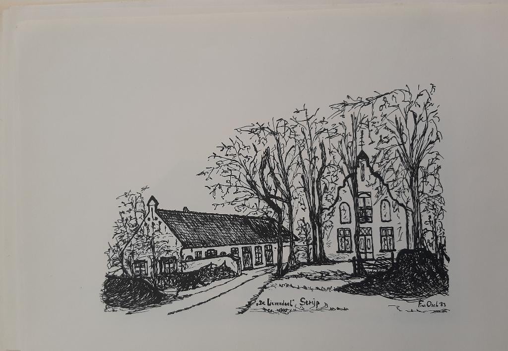 Karakteristieke Nostalgische Pentekeningen Eindhoven 5 stuks, Antiek en Kunst, Kunst | Tekeningen en Foto's, Ophalen