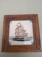 Makkum Tichelaar - Ingelijste tegel " Schip op zee ", Ophalen of Verzenden