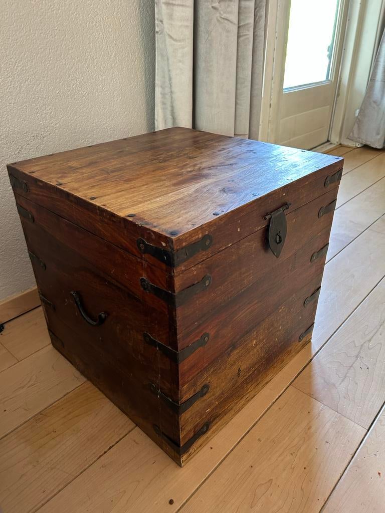 Teak houten kubus, Huis en Inrichting, Tafels | Bijzettafels, Gebruikt, Vierkant, 45 tot 60 cm, Minder dan 55 cm, Hout, Ophalen