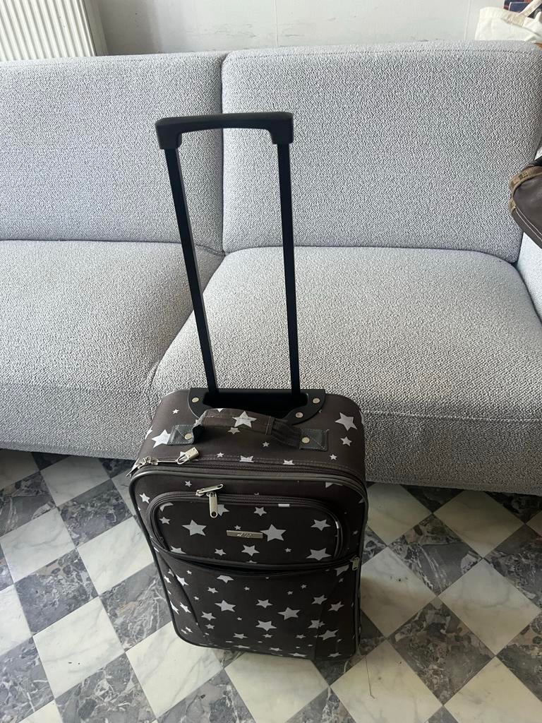 Handige reiskoffer met sterrenpatroon en wieltjes, 40 tot 60 cm, Gebruikt, 20 tot 30 cm, Zwart