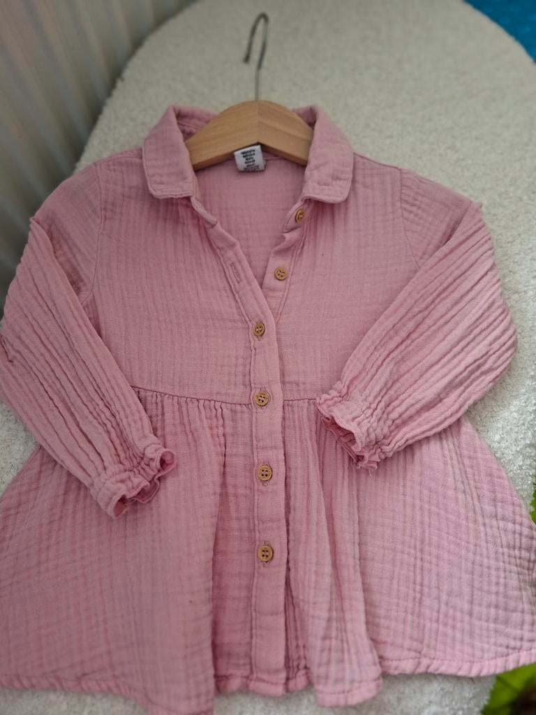 Roze babyjurkje wafelstof maat 80 met kraagje, Kinderen en Baby's, Meisje, Jurkje of Rokje, Ophalen of Verzenden, Zo goed als nieuw