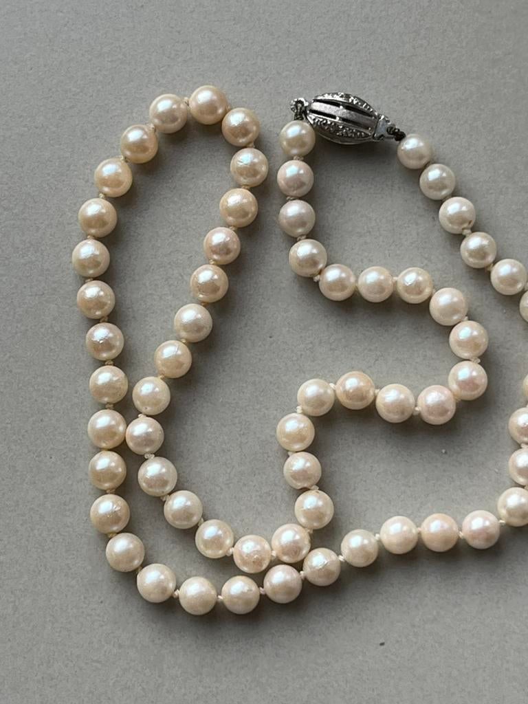 Gouden collier echte Parels en Diamant, Verzenden, Zo goed als nieuw, Met edelsteen, Goud