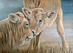Schilderij koeien, kalveren acrylverf op doek, Ophalen of Verzenden