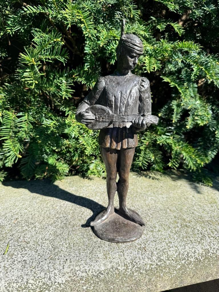 Bronzen beeld: spelend kind met luit, Bremers (Helvoirt), ca, Antiek en Kunst, Ophalen of Verzenden