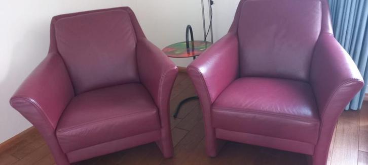 Leren bank met 2 fauteuils, Huis en Inrichting, Fauteuils, Gebruikt, 75 tot 100 cm, 75 tot 100 cm, Ophalen