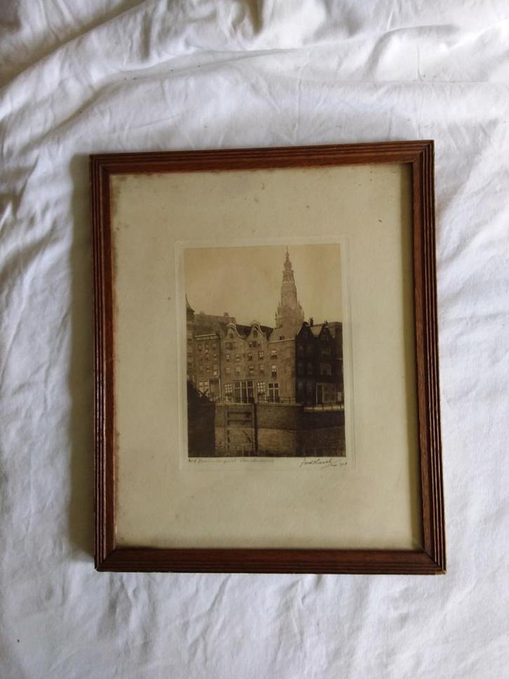 Zwanenburgwal Amsterdam 1918 Frederik vd Harst 1884 no3, Antiek en Kunst, Kunst | Etsen en Gravures, Ophalen of Verzenden