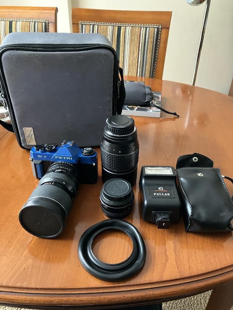 Petri GX-1, incl. 2x telelens, flitser, fototas, Audio, Tv en Foto, Fotocamera's Analoog, Ophalen, Gebruikt, Spiegelreflex, Overige Merken