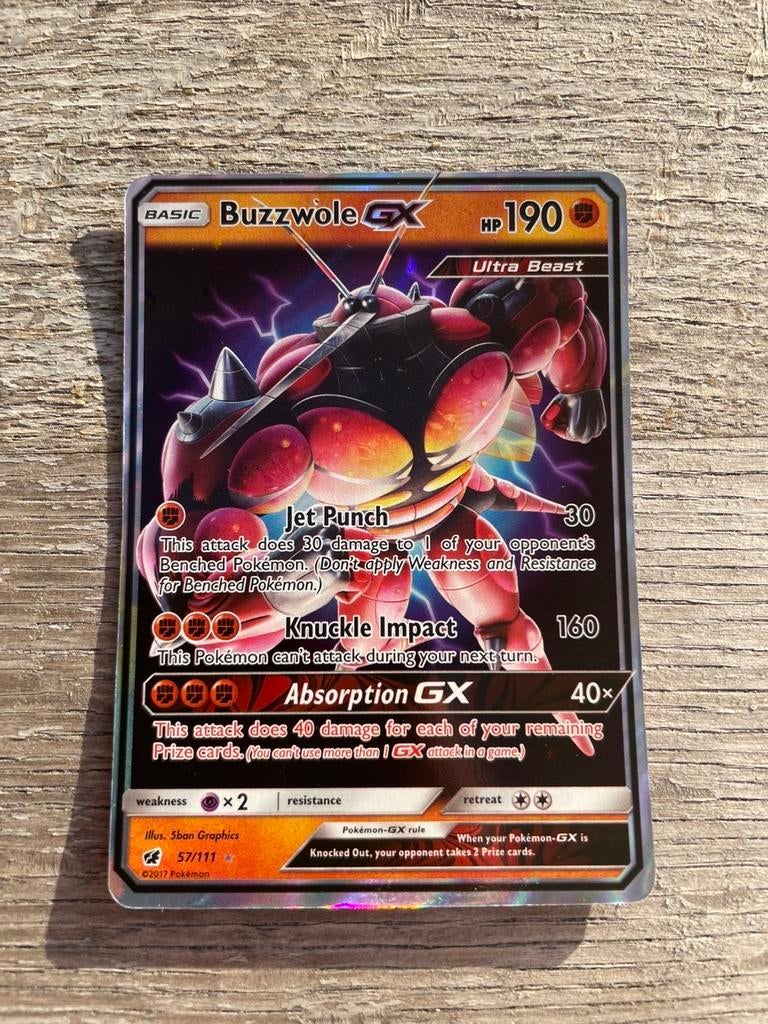Buzzwole GX - Crimson Invasion 57/111, Ophalen of Verzenden, Zo goed als nieuw, Losse kaart, Foil