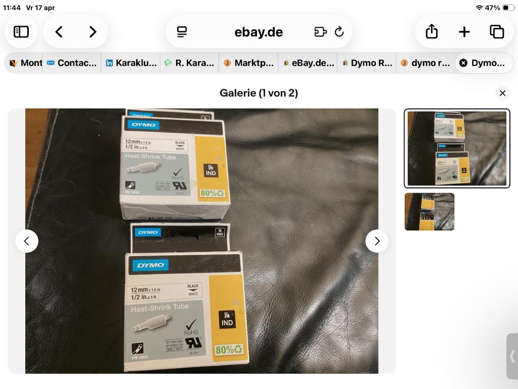 Dymo S0718300 / 18055 IND Rhino tape krimpkous zwart op wit, Computers en Software, Labelprinters, Ophalen of Verzenden, Nieuw