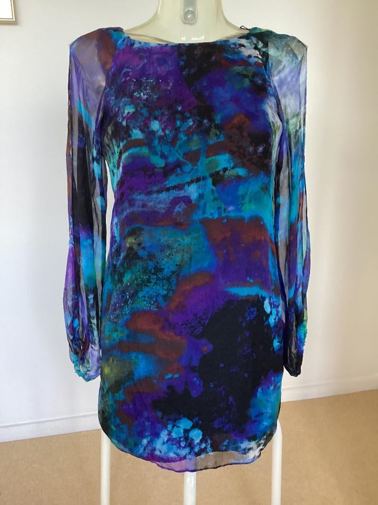 Prachtige Cache zijden lange tuniek in blauw/paars mt 38, Kleding | Dames, Blouses en Tunieken, Zo goed als nieuw, Maat 38/40 (M)