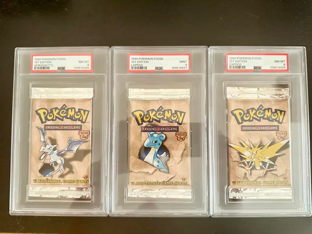 Pokémon Fossil 1st Edition Booster Art Set PSA Graded, Ophalen, Nieuw, Booster