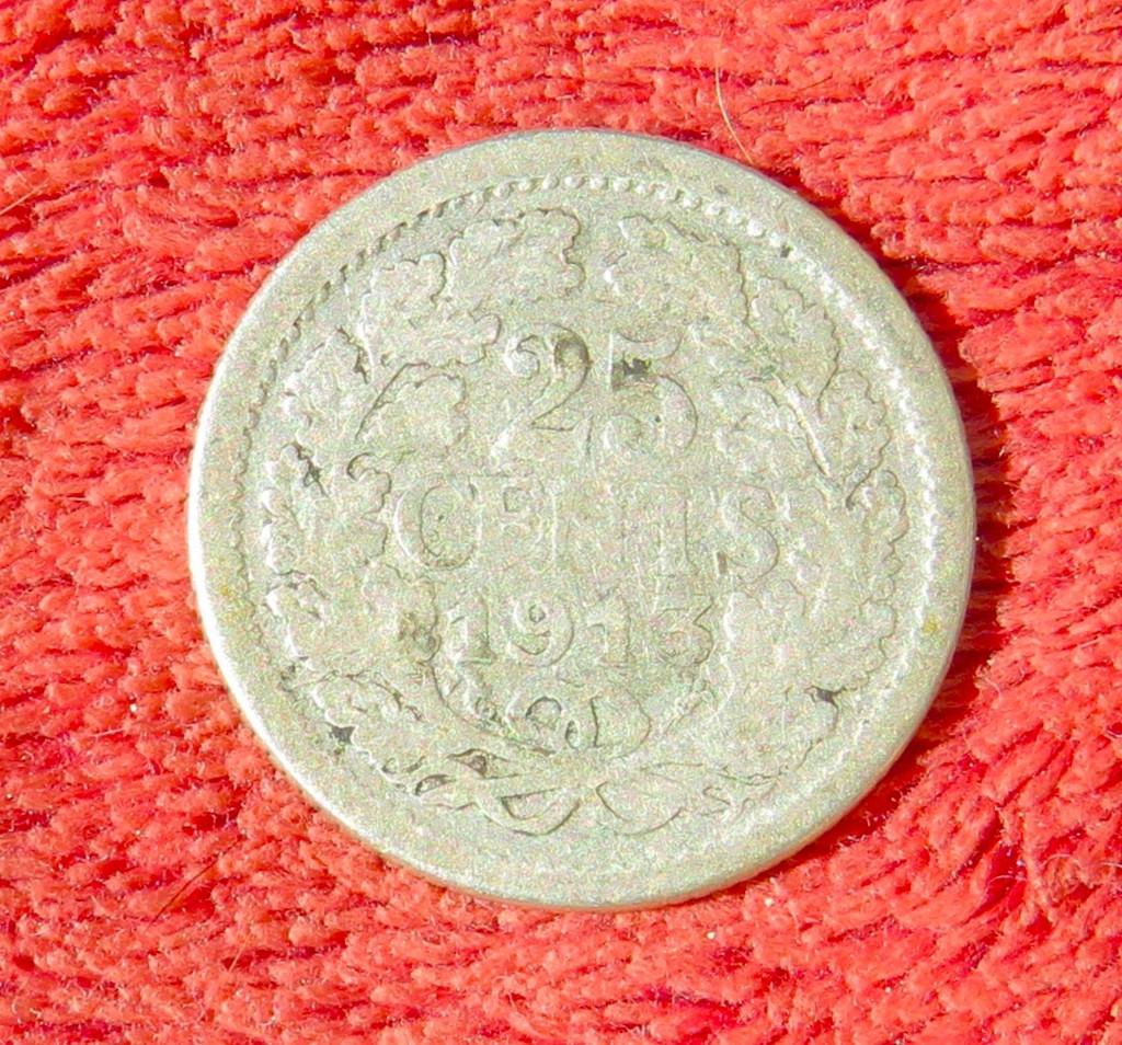 25 cent 1913, Ophalen of Verzenden, Koningin Wilhelmina, 25 cent, Losse munt