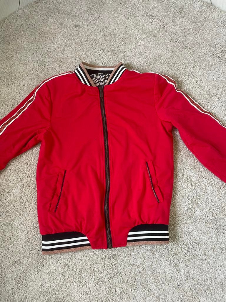 Omkeerbaar Bomberjack Rood/Panterprint - Maat 38/40 (M), Ophalen of Verzenden, Zo goed als nieuw, Maat 36 (S), Rood