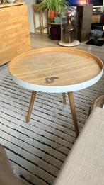 Ronde salontafel met houten blad en witte rand, Huis en Inrichting, Ophalen of Verzenden, Gebruikt, Rond, Overige houtsoorten